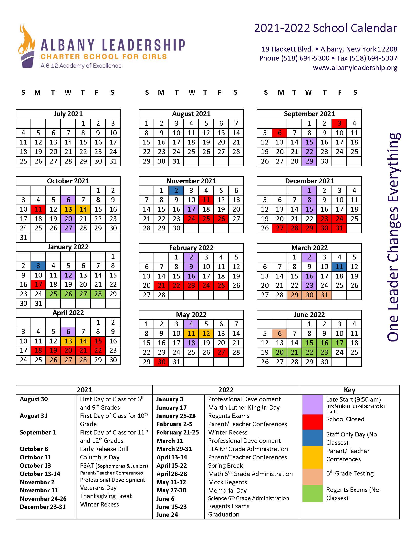 Nys Regents Calendar 2022 Late Start Wednesdays | Albany Leadership High
